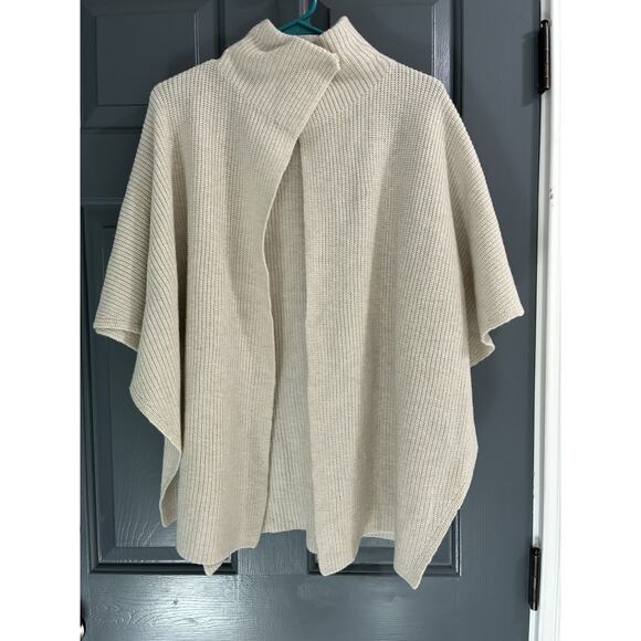 J Mclaughlin Poncho Wrap Poncho Cardigan OS 100% Merino Wool Knit Cream - Picture 5 of 5